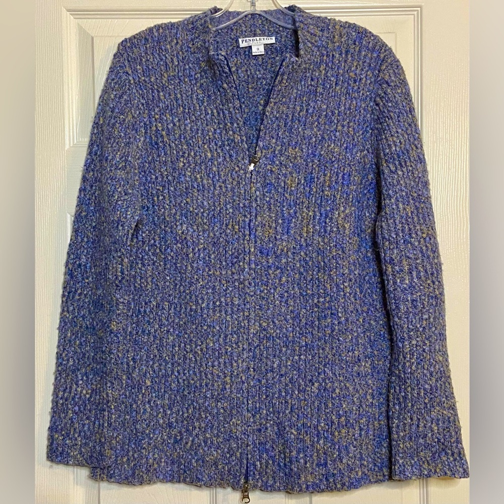 Vtg Pendleton Plus Women’s Double Zipper 90% Wool Cardigan Sweater Size 1X Blue